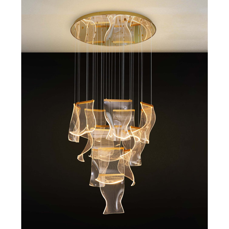 Lustre en acrylique à intensité variable de luxe, finition dorée de 31,5 po de largeur