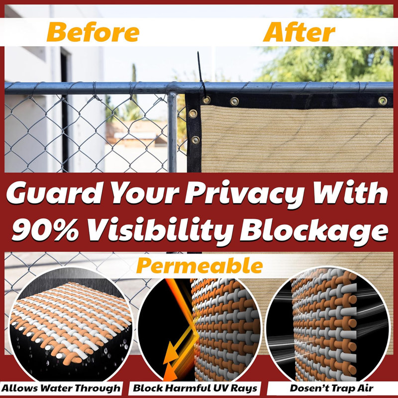 Beige Heavy Duty Fence Privacy Screen with Grommets, 4' x 50'