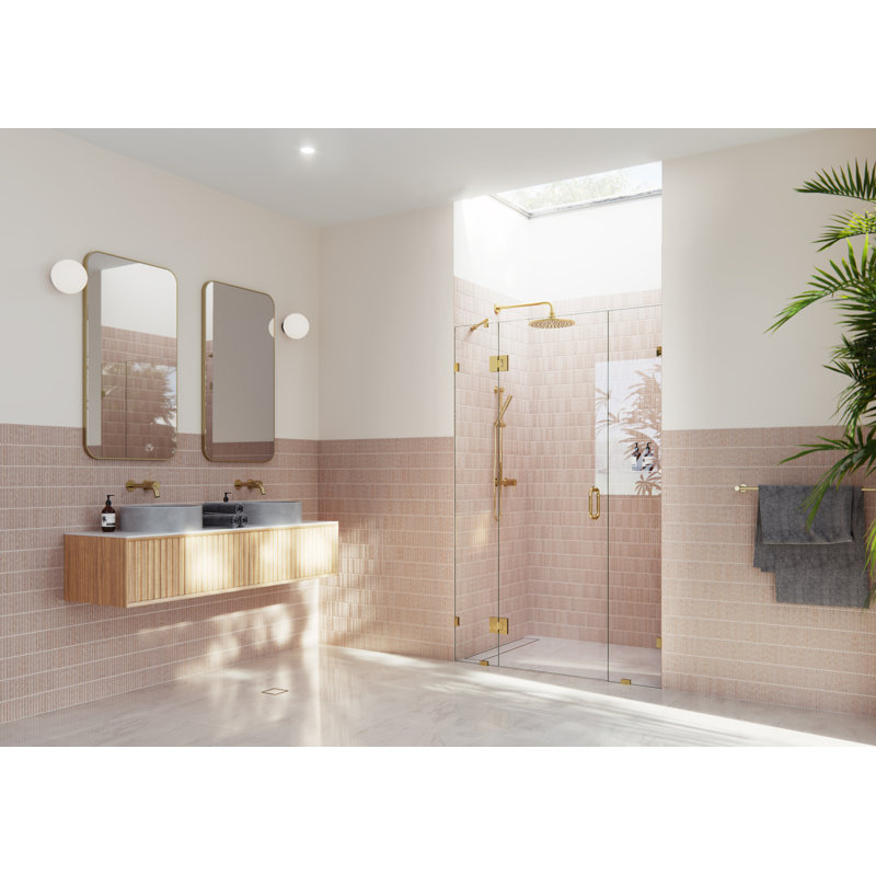 Stellar 49.5 in. W x 78 in. H Fully Frameless 3 Panel Inline Glass Hinged Shower Enclosure, Polished Brass