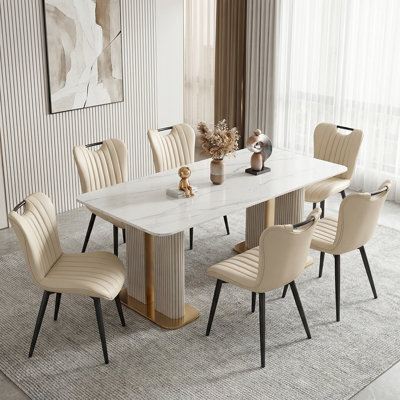 Modern Quilted Upholstered Dining Chairs Wingback Luxury Side Chairs With Metal Legs (Set of 6)