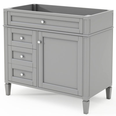 Meuble-lavabo 36 po, rangement moderne avec 2 tiroirs et un tiroir basculant. Structure en bois massif. Gris. H 33 po x l 18 po. Options diverses, rangement dissimulé. Conception exquise. Armoire facile à assembler de 36 po
