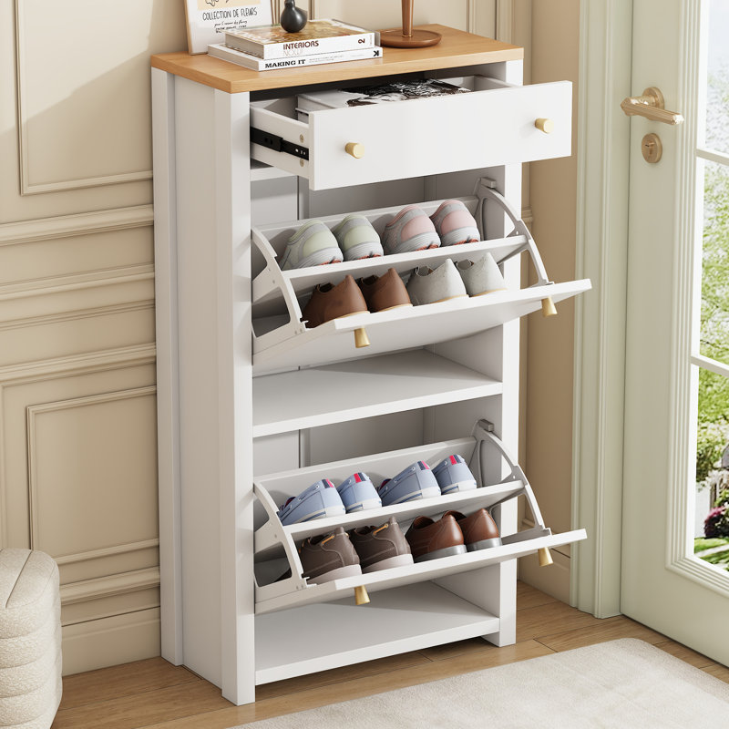 8 Pair Shoe Storage Cabinet, White