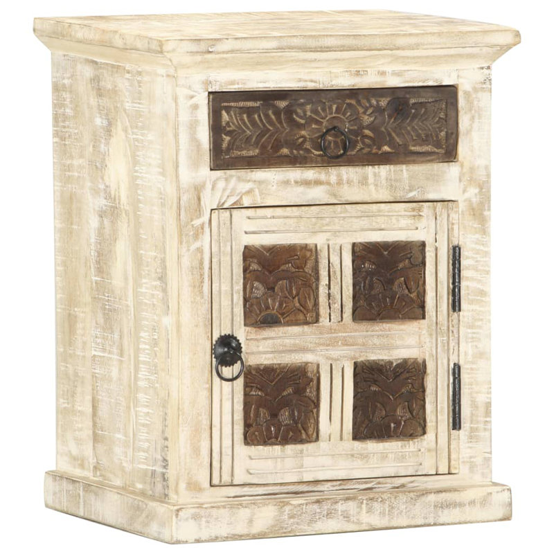 Armoire de chevet en bois de manguier massif blanc 15,7 po x 11,8 po x 19,7 po