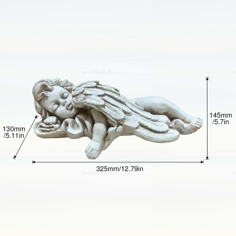Statue ange allongée en oxyde de magnésium résistante aux intempéries pour le jardin et le patio, détail exquis et durabilité