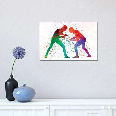 «Wrestler Wrestling Men in Watercolor I» par Paul Rommer - impression sur toile tendue