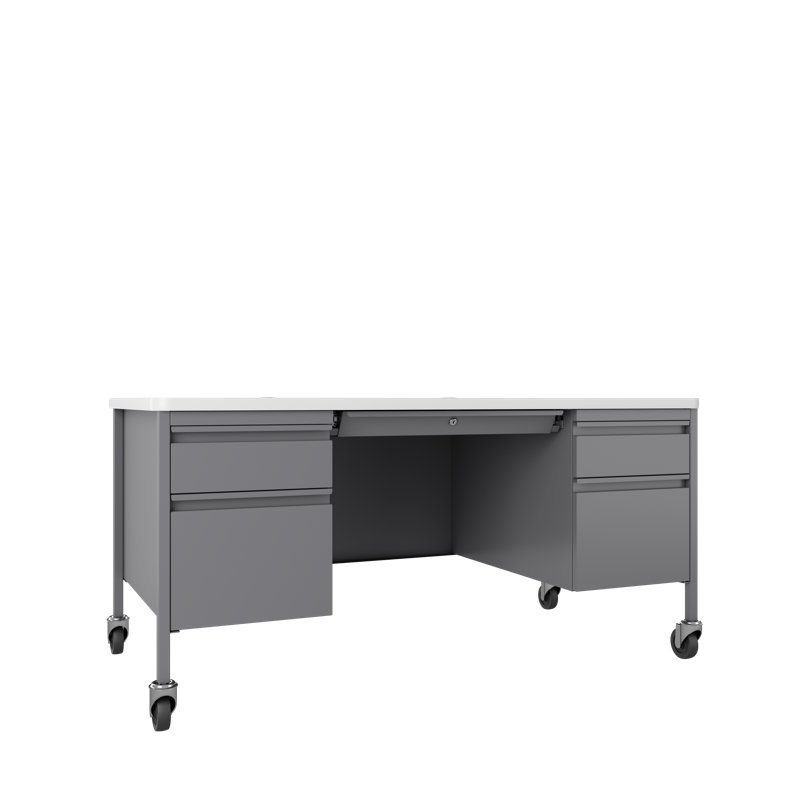 Bureau double Cory, Platine / Blanc