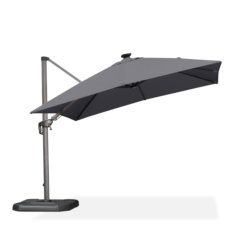 Parasol en porte-à-faux carré gris clair 10 pi avec base et pivot à DEL à énergie solaire Rosemin, Gris clair