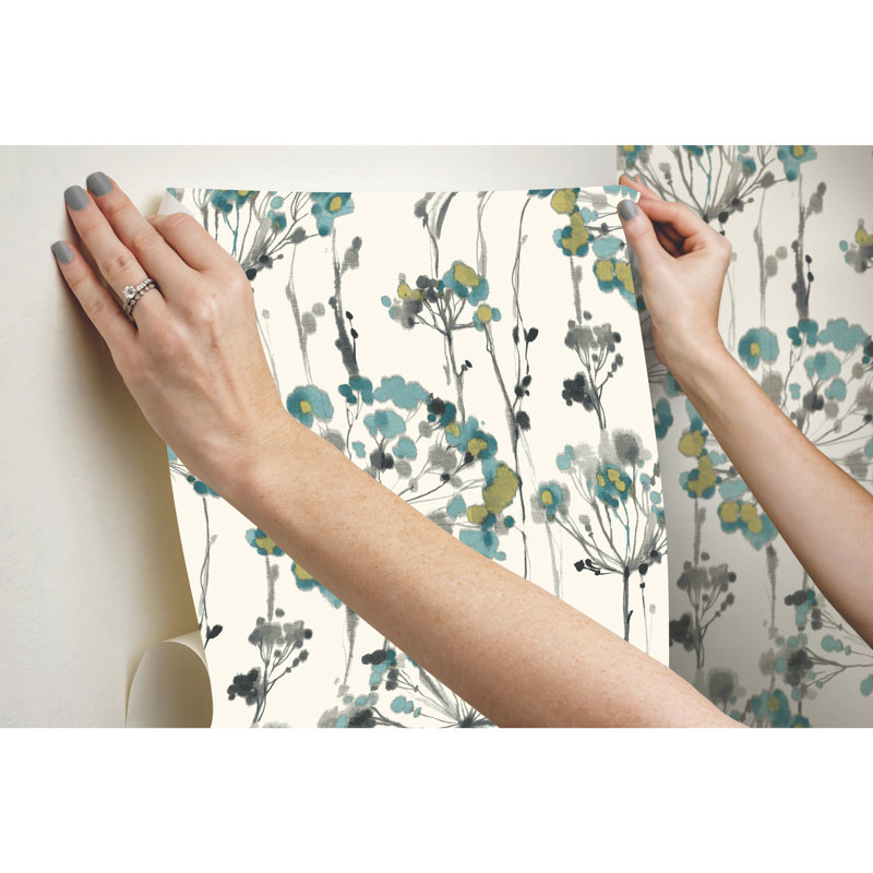 Flourish Floral Peel & Stick Wallpaper Roll, Turquoise, Non-Woven