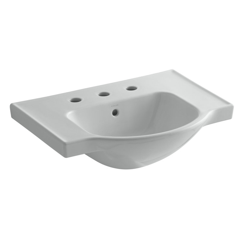 Veer Ceramic Pedestal Bathroom Sink with Overflow, Ice Gray, 8" Centers, 7.99" H x 24" L x 18.25" W