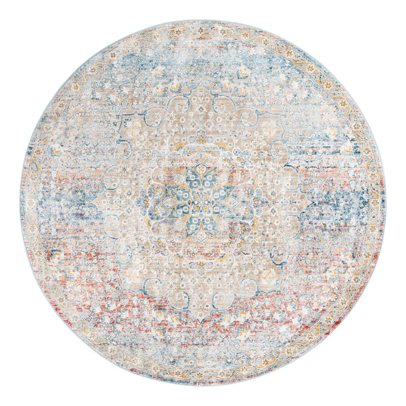 Tapis oriental bleu / crème / rouge Alize, Rond 7 pi