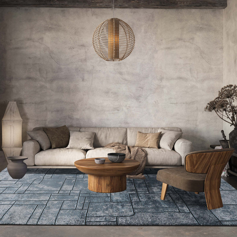 Denelda Living Room Area Rug Metallic Sheen Modern Cobble Design Navy, Rectangle 120 x 170 cm