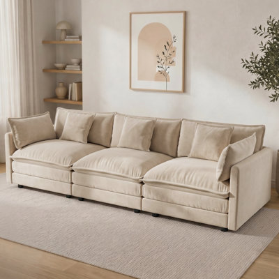 Canapé modulaire en chenille 3 places Mid-Century avec coussins