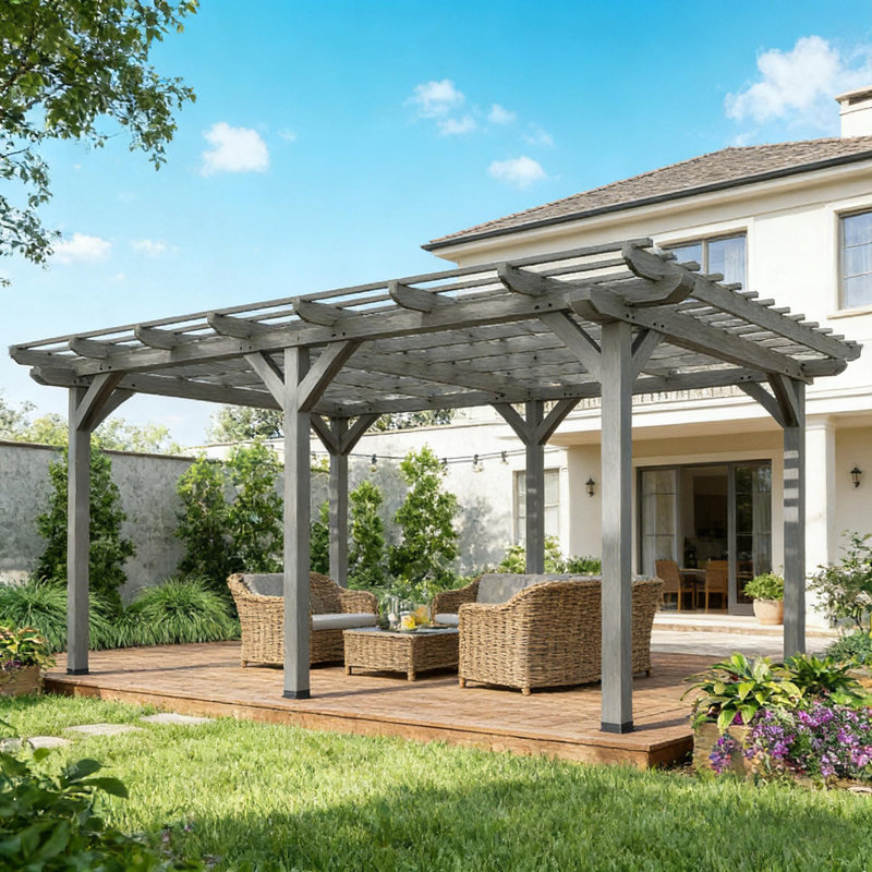 Pergola en bois stable, pavillon de vigne, pergola d'extérieur, Gris