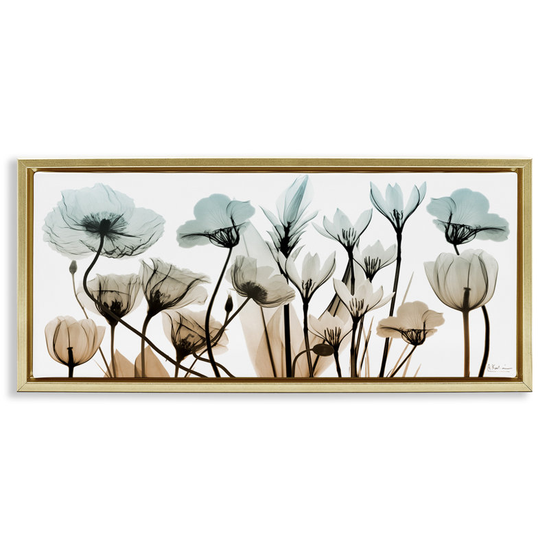 Mélange de fleurs transparentes, Cadre flottant métallique doré, H 11 po x l 25 po
