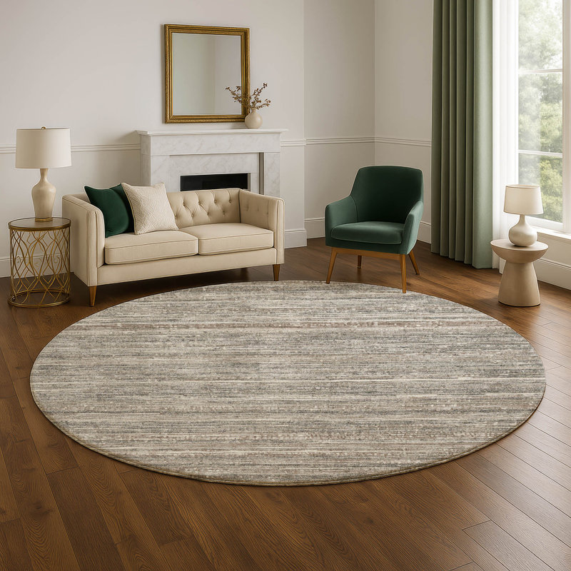 Premium Machine Washable Mayfield AMF1846 Stripes Rug, Round 8'