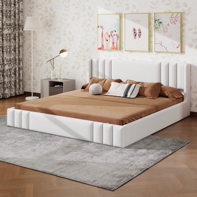 Upholstered Bed Frame with Headboard, Platform Bed Frame