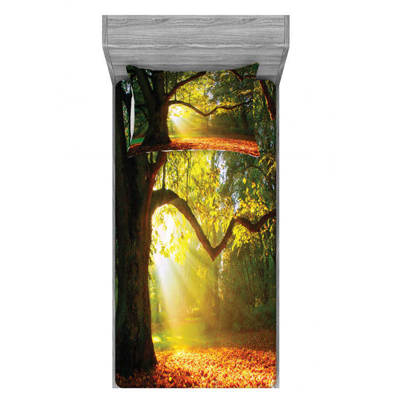 Twin XL White and Autumn Print Microfiber Sheet Set
