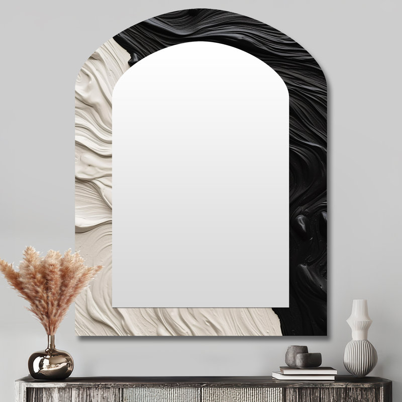 Miroir mural asymétrique moderne noir et blanc marbré Dreamscape II, 43 po x 33 po
