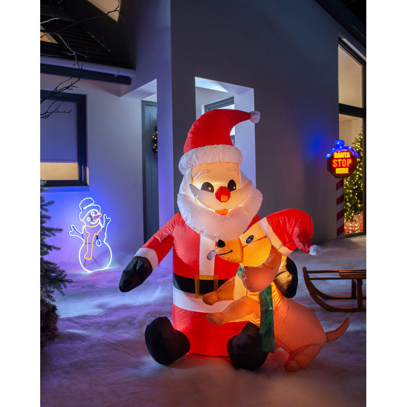 Pre-Lit Santa With Dog Inflatable