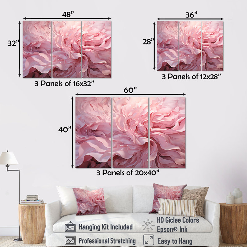 «Pink Tender Twirl Spiral», ensemble d'art mural sur toile, H 40 po x l 60 po x P 1 po, Toile tendue