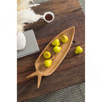 23.6X6.3X2" Teak Wood Decorative Plate With Carrot Shape Natural