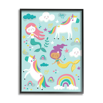 Illustration fantaisiste d'une sirène et d'une licorne arc-en-ciel par Andrea Jasid Grassi - peinture