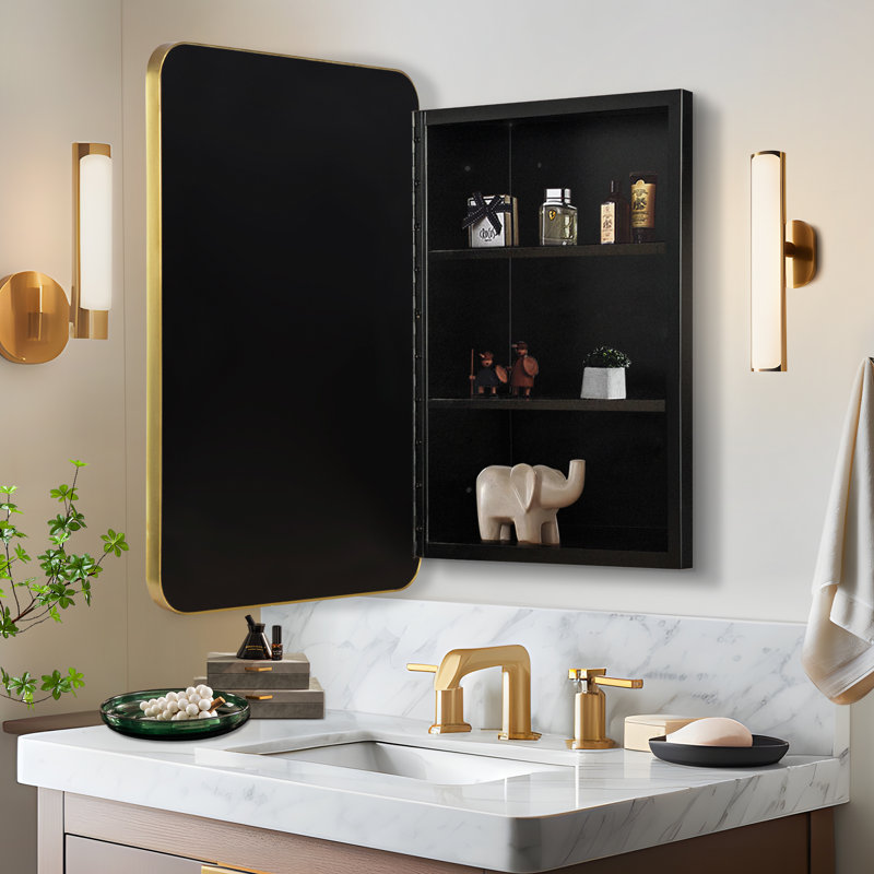 Bryndon Medicine Cabinet Mirror, Gold, 24" H x 16" W