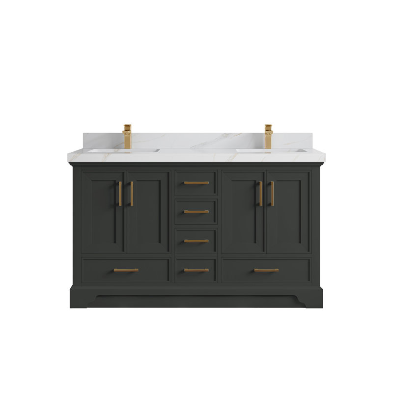 Ensemble de meuble-lavabo double 60 po avec plateau Charlotte, Sienne Calacatta