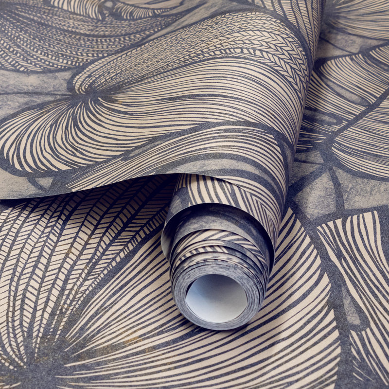 Thaler Large Shimmery Monstera Leaf 8.5m x 70cm Wallpaper Roll, Navy