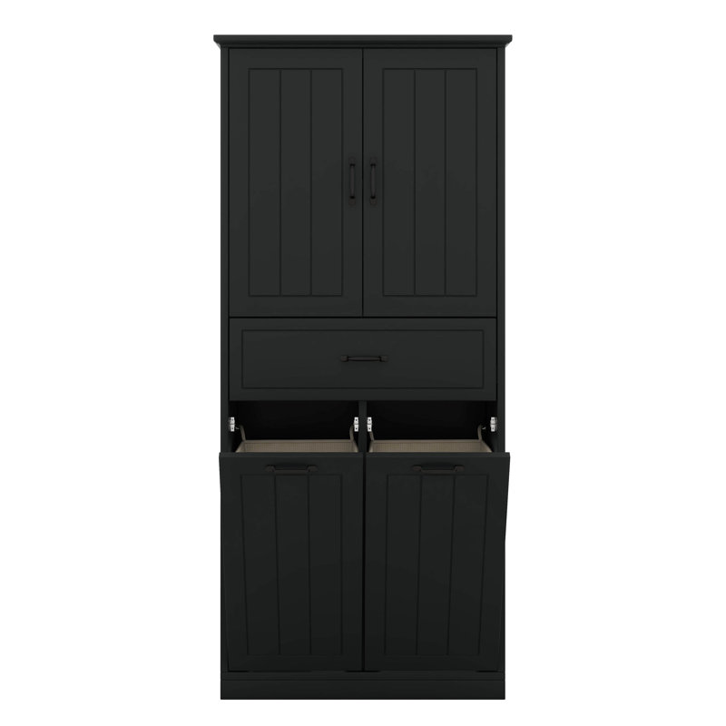Bathroom Laundry Cabinet With Two Laundry Baskets, 65.8" Tall Bathroom Storage Cabinet With Doors And Drawer, Adjustable Shelf
