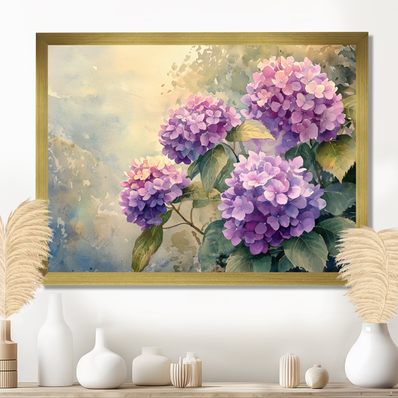 Hortensias dans la brume d'été - art mural hortensias, Impression d'un seul cadre photo, H 16 po x l 32 po, Doré