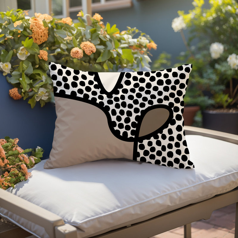 Coussin lombaire réversible intérieur / extérieur Jai Abstract, H 18 po x l 25 po, Beige