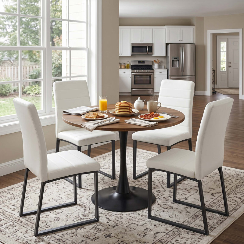 Ensemble repas compact compact avec quatre chaises pour petits espaces et cuisines modernes, Noir, noyer / noir, 5, Blanc