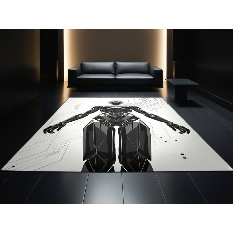Tapis géométrique blanc élégant et lavable à la machine Warmley, 5 x 8