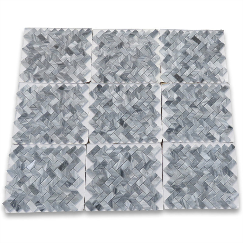 11 in. x 12 in. Herringbone Marble Tile, Dark Gray