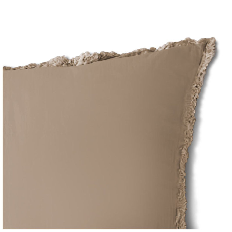 400TC Cotton Sateen Solid Fringe Duvet Cover Set, Taupe