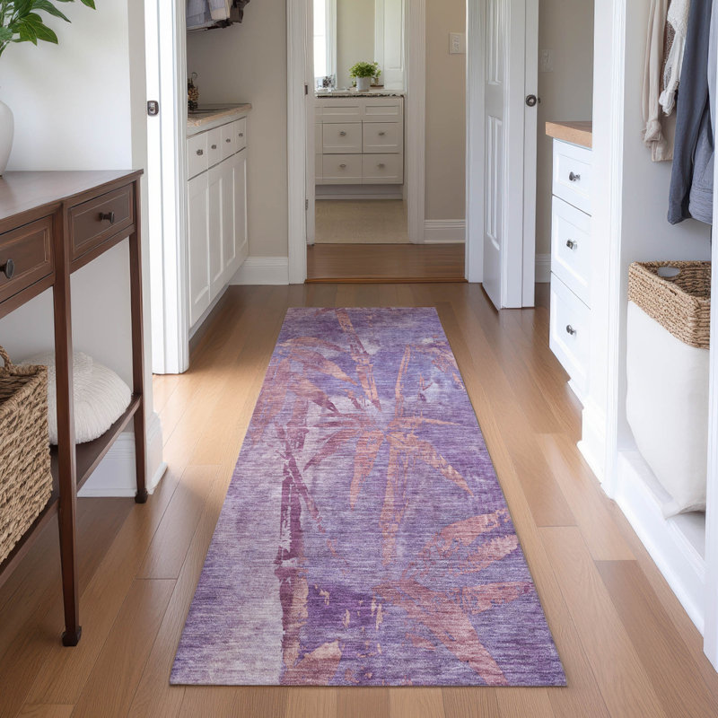 Premium Machine Washable Mayfield AMF2222 Botanical Rug, 2'3" x 7'6" Runner, Plum