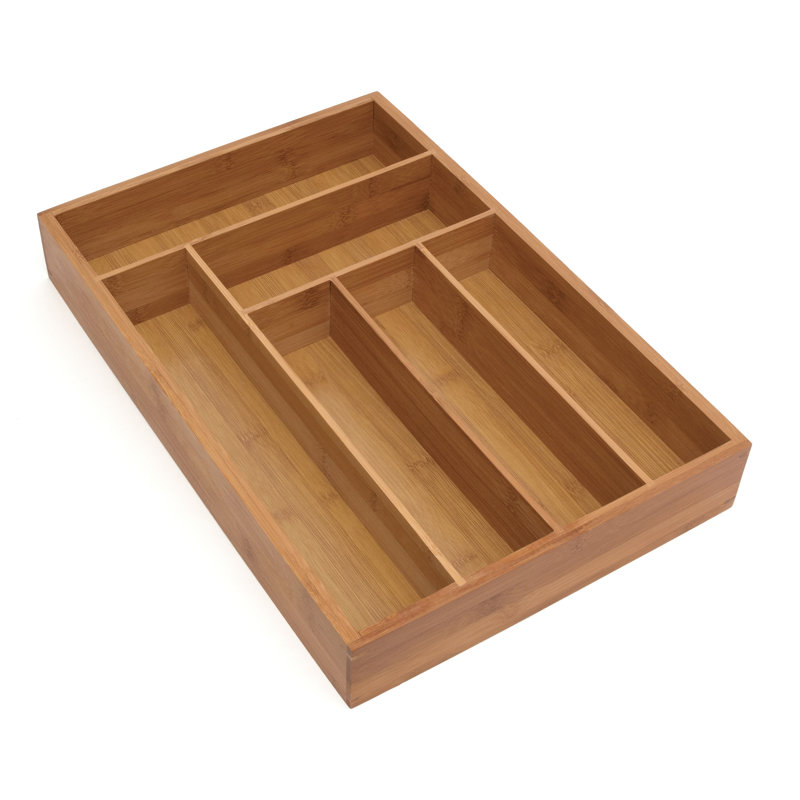 Eco-Friendly Bamboo Wood Deep Flatware Organizer with 6 Compartments