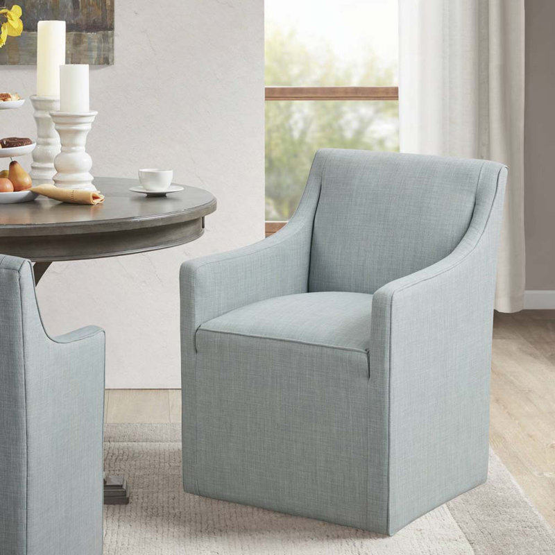 Chaise avec accoudoirs à jupe, Polyester bleu clair 1