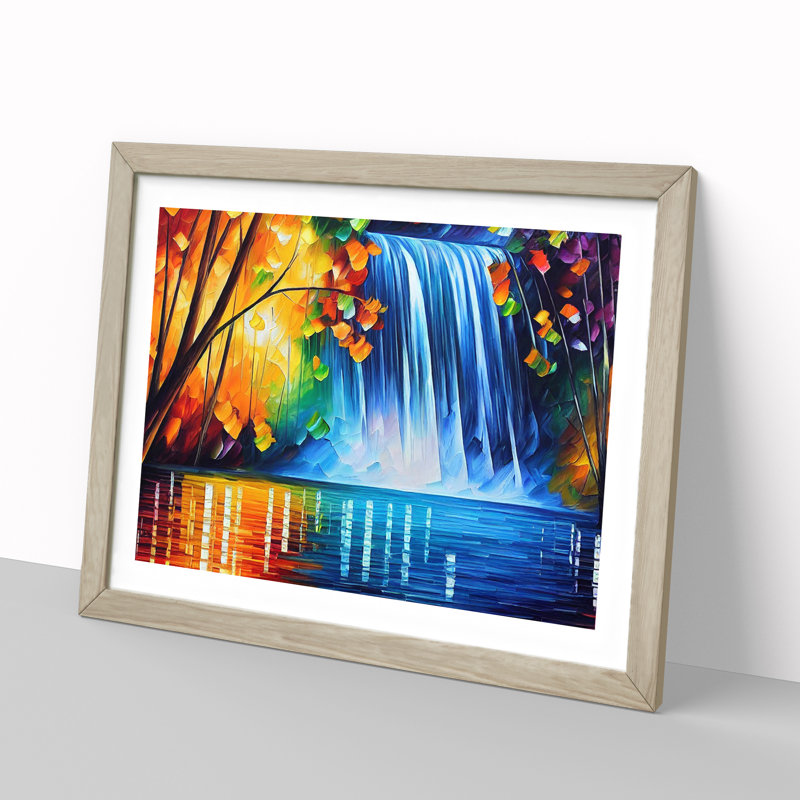Glimmering River Waterfall Vol.1 - Framed Print, 46cm H x 64cm W x 2cm D, Oak