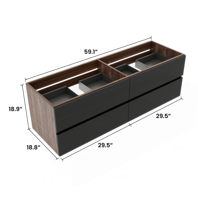 Ensemble de meuble-lavabo mural flottant 60 po avec quatre tiroirs noirs doux Grace