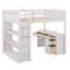 Lit mezzanine double pleine grandeur avec échelle et tablettes intégrées, bureau à cadre en bois et garde-corps-1648242537