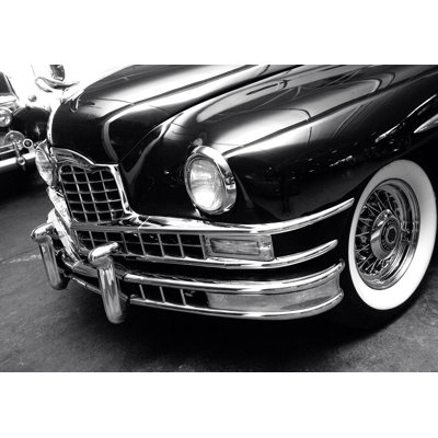 Black and White Vintage Car Front Dark - Photograph Print