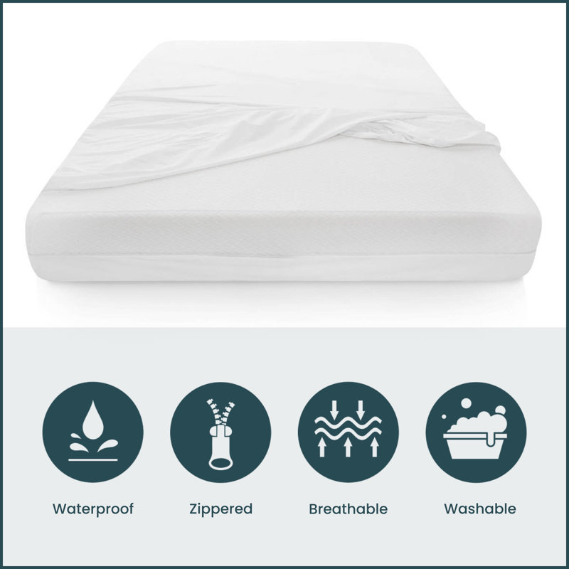 Protège-matelas à fermeture à glissière élastique Abrego avec surface respirante, imperméable, lavable et confortable, Simple