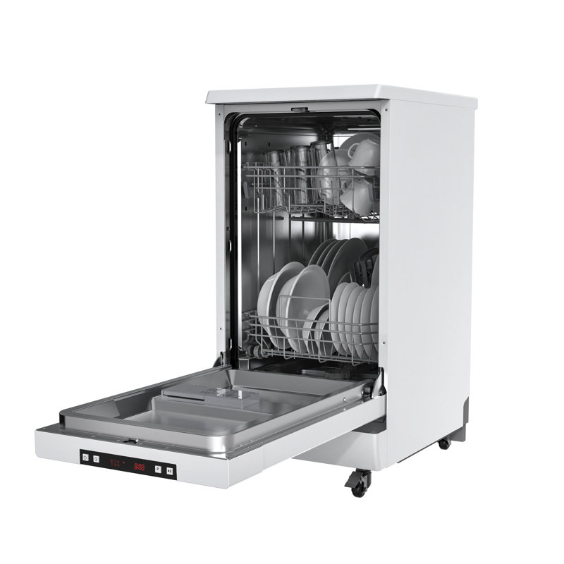 Lave-vaisselle portatif 18 po Hamilton Beach pour cuisine, véhicule récréatif ou appartement avec branchement rapide au robinet, 6 cycles de lavage et roulettes 