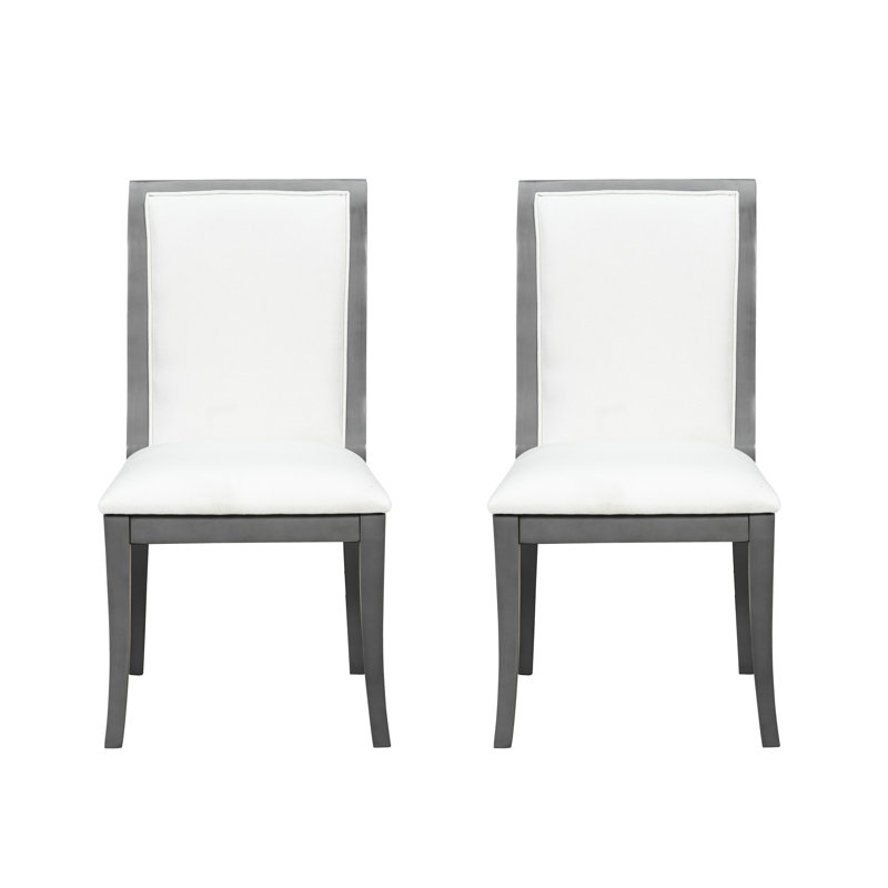 Chêne gris, chaise de salle à manger rembourrée, élégance traditionnelle, design incurvé, structure en bois franc massif, tissu doux, sièges rembourrés épais, ergonomique, 300 lb par deux chaises grises, look avec lignes, tissu et