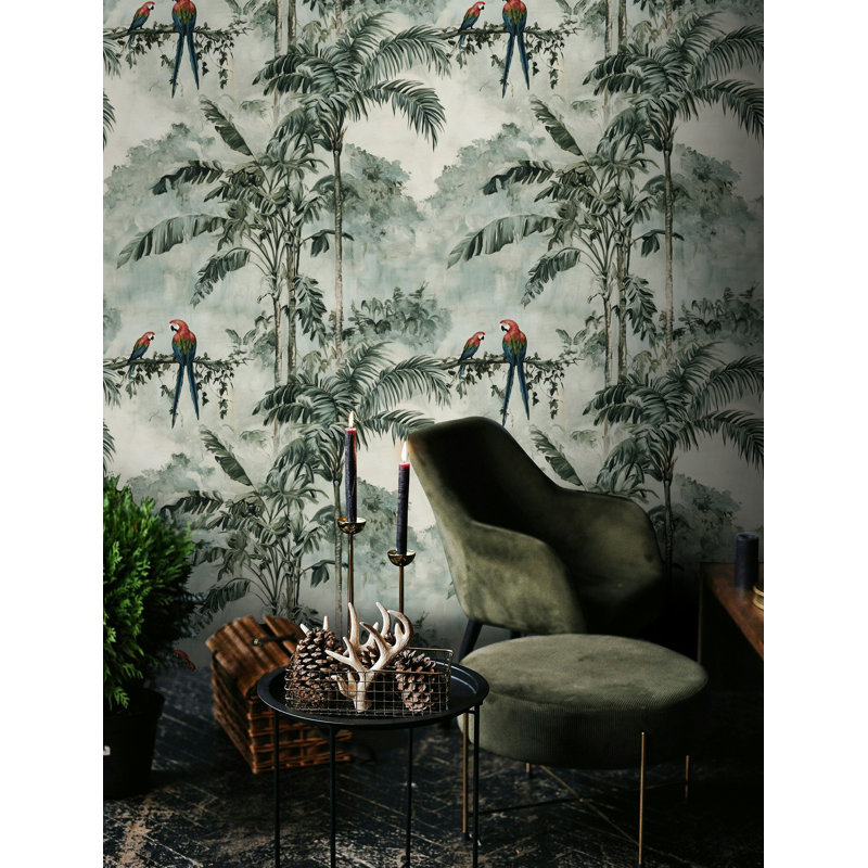 Adhésif mural perroquet exotique vert jungle