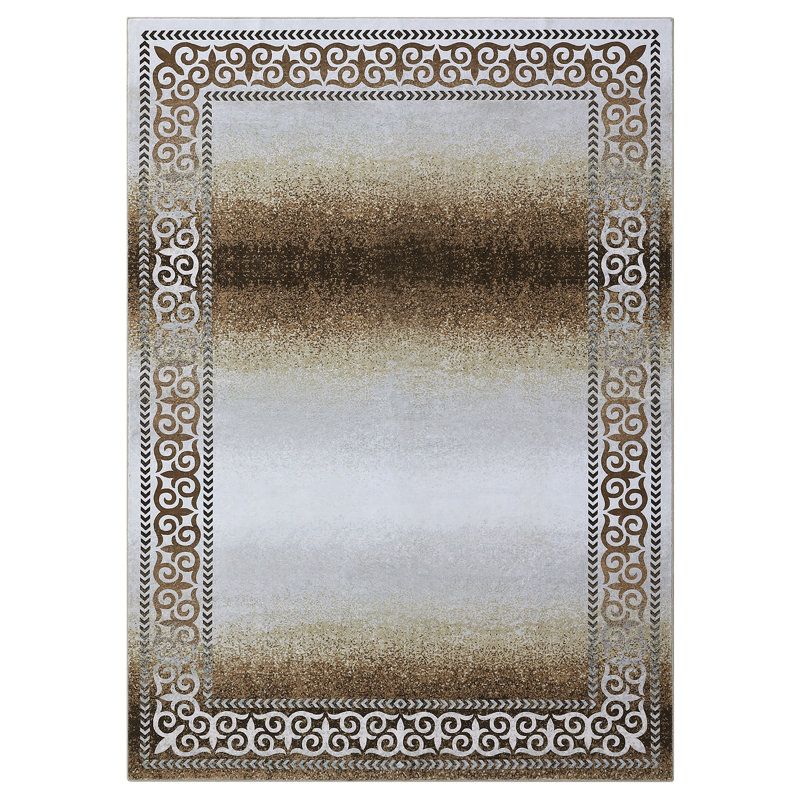 Machine Washable Rugs Bordered Design Modern Non-Slip Low Pile Rubber Backing Ombre Area Rug for Living Room Bedroom Kitchen Dining Room