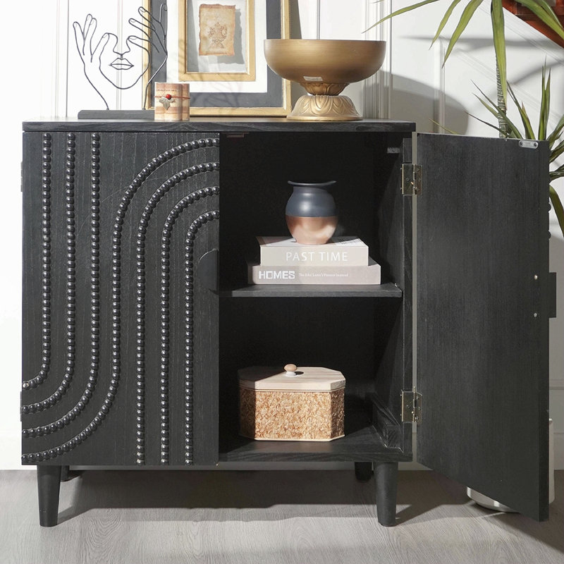 Armoire de rangement moderne en bois noir avec porte décorative, buffet décoratif 30 pouces pour le salon, la chambre à coucher ou le vestibule