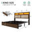 Lit plateforme King Size avec tiroirs et tête de lit en rotin, station de recharge et éclairage DEL, noyer-1260606868-1260606875